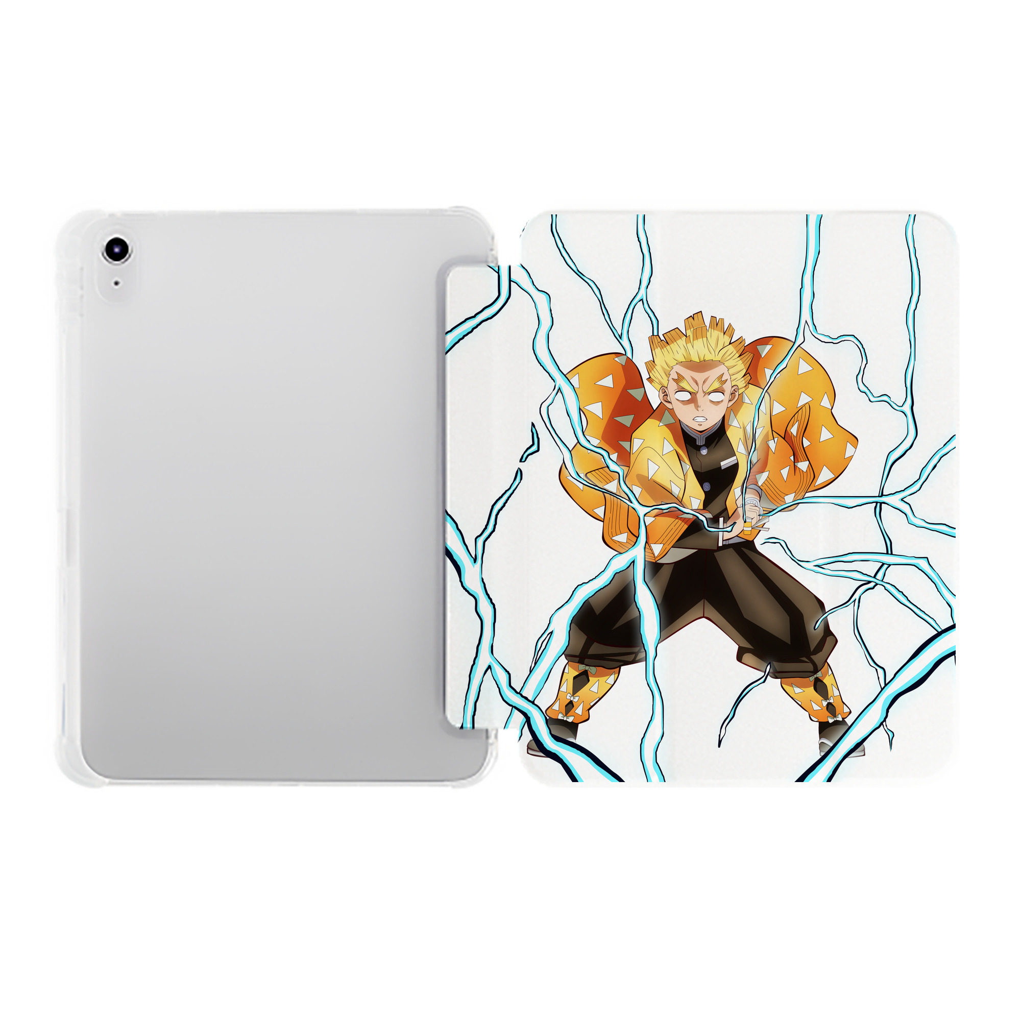 （画像用） 鬼滅の刃（きめつのやいば）我妻 善逸／あがつま ぜんいつ Agatsuma Zenitsu IPad ケース ペン収納付き 三つ折りスタンド PUレザー×シリコン 対応機種9.5/10.5/10.9インチ